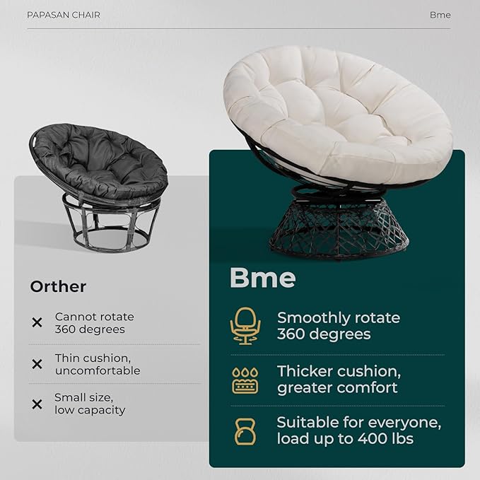 Bme 40" Ergonomic Wicker Papasan Chair