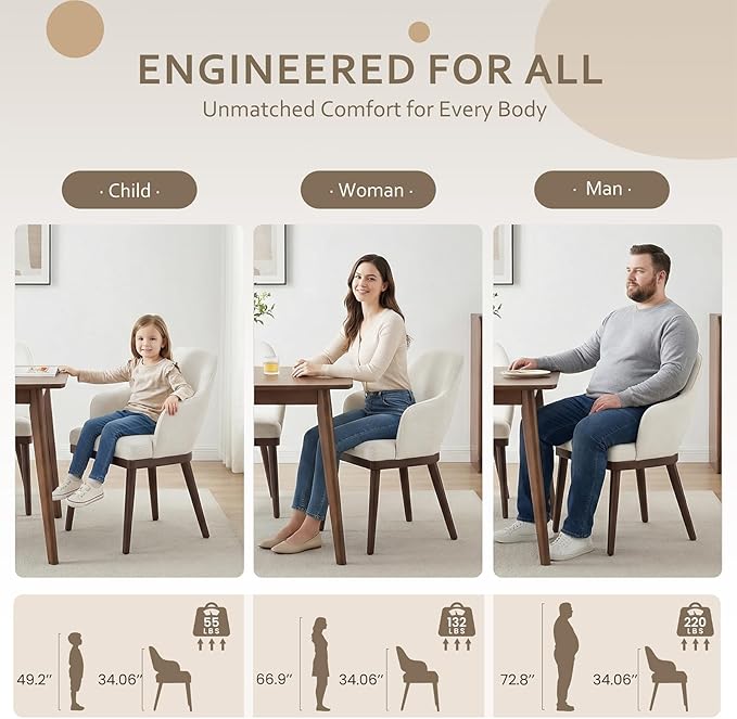 Wooden Dining Chairs Set of 2, Modern Fabric Upholstered Dining Room Chair, Kitchen Side Chairs, Farmhouse Dinner Chair with Open Back for Kitchen, Beige