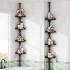 360° Rotating Corner Shower Caddy Tension Pole Organizer - 4-Tier Adjustable Rustproof Metal Pole, Plastic Shelves with Safety Guardrail, Bathroom Storage for Shower & Bathtub(Black)