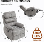 Premium Velvet 360° Swivel Rocker Recliner with Extended Footrest - High Back Glider Chair for Nursery, Living Room & Small Spaces, Featuring Padded Armrests and Handy Side Pocket, Grey