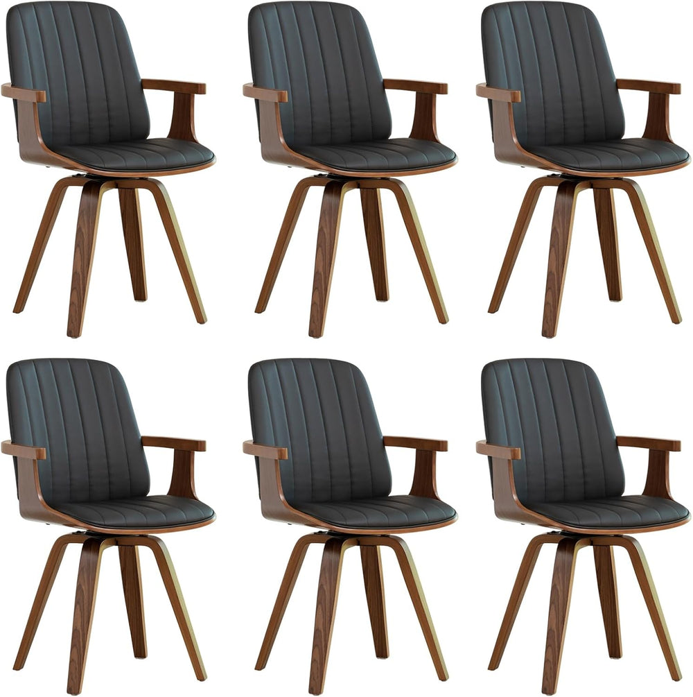 WUPOTO Swivel Dining Chairs, Set of 6 Kitchen Swivel Chairs with Walnut Craft...