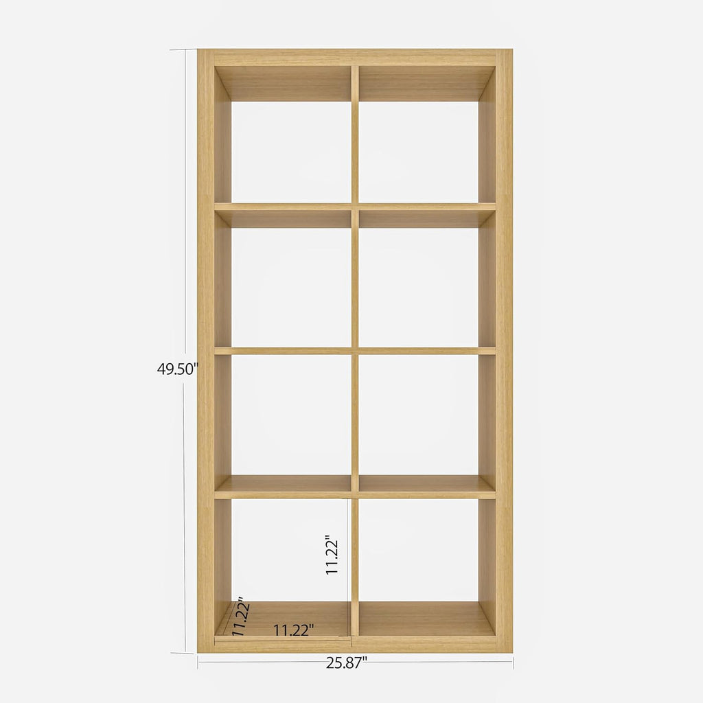 furtble Bookshelf with Storage Bins, 8-Cube Storage Organizer, Modern Wood Open Bookcase, Multifunctional Display Shelf for Living Room, Bedroom, Home Office, Oak