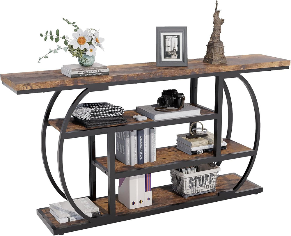 63" Narrow Console Table with Storage, 4-Tier Sofa Table Behind Couch, I...