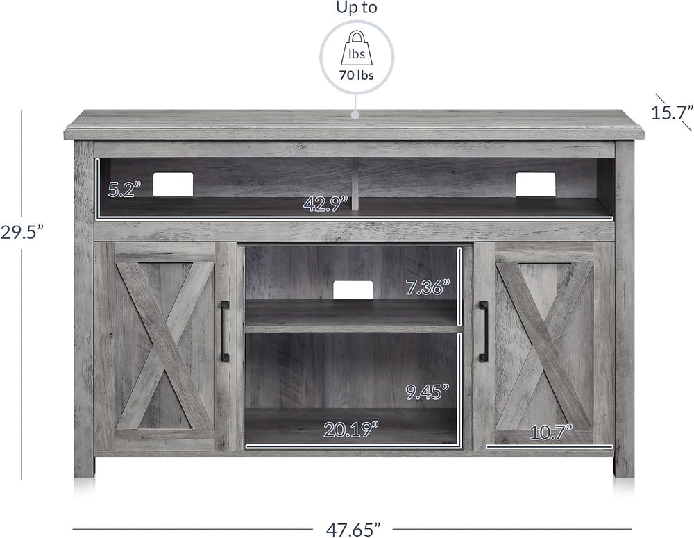 BELLEZE Modern 48 Inch Barn Door Wood TV Stand & Media Entertainment Cent...