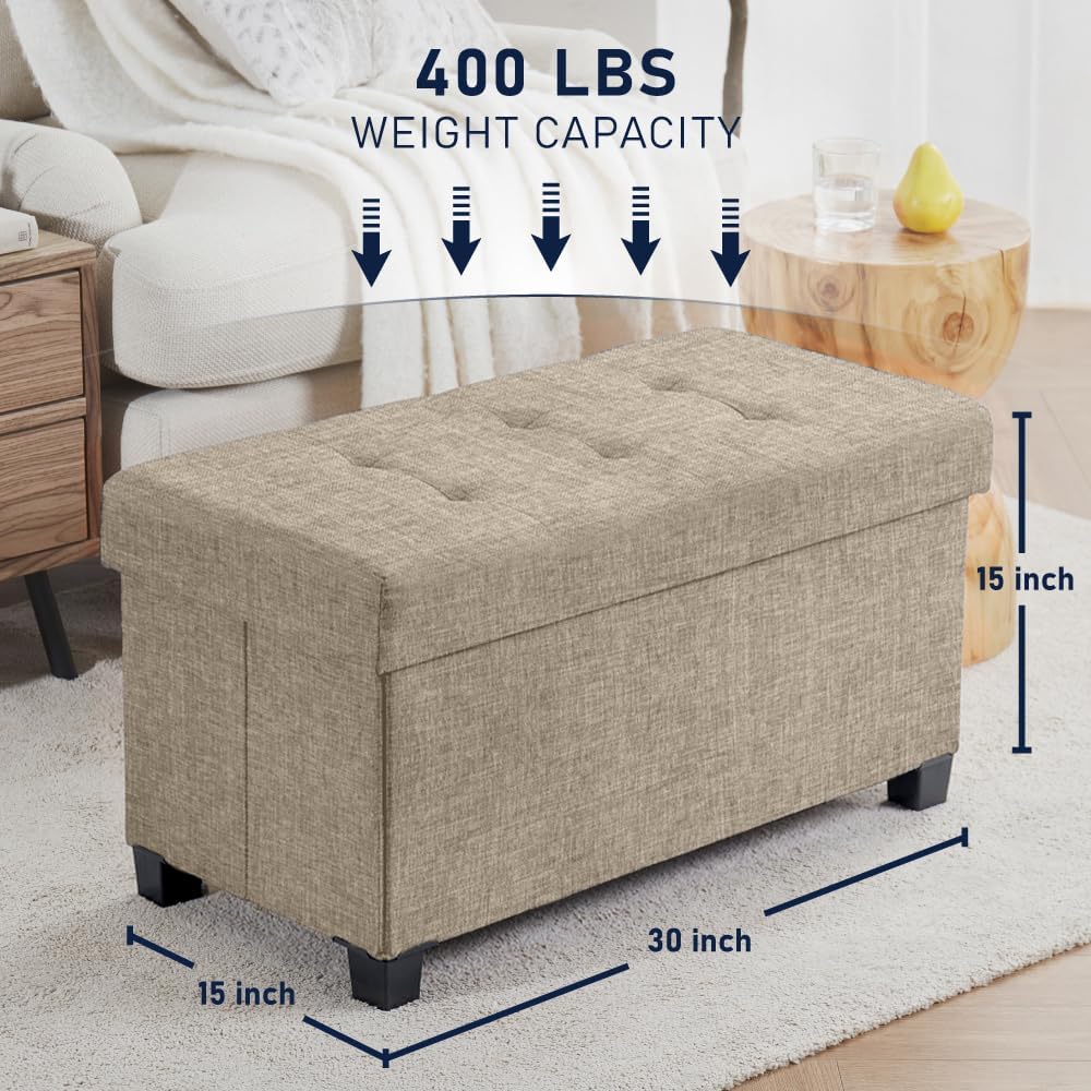 Ornavo Home 30" Large Storage Ottoman Bench with Legs, Taupe | Foot Rest...