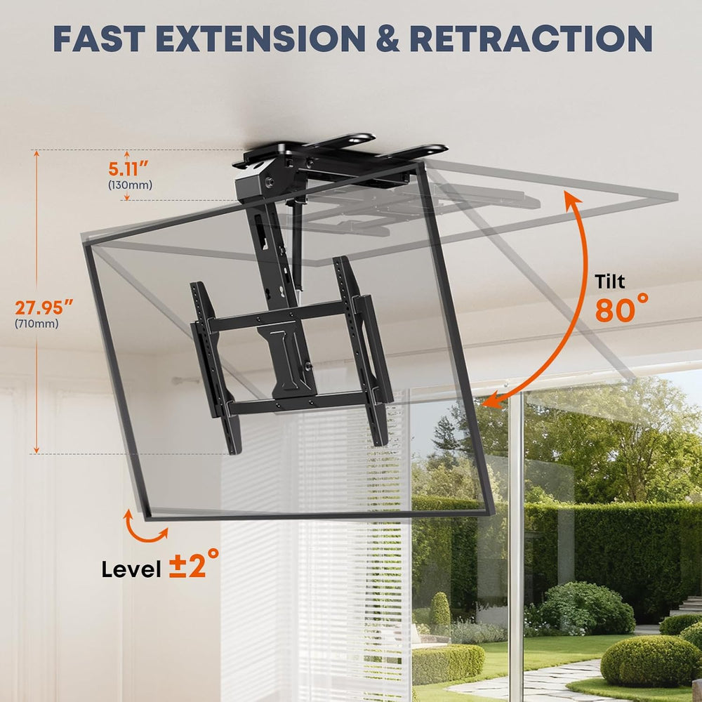 Motorized Ceiling TV Mount Flip Down with Remote for 37-75‘’ TVs, Black | Spa...