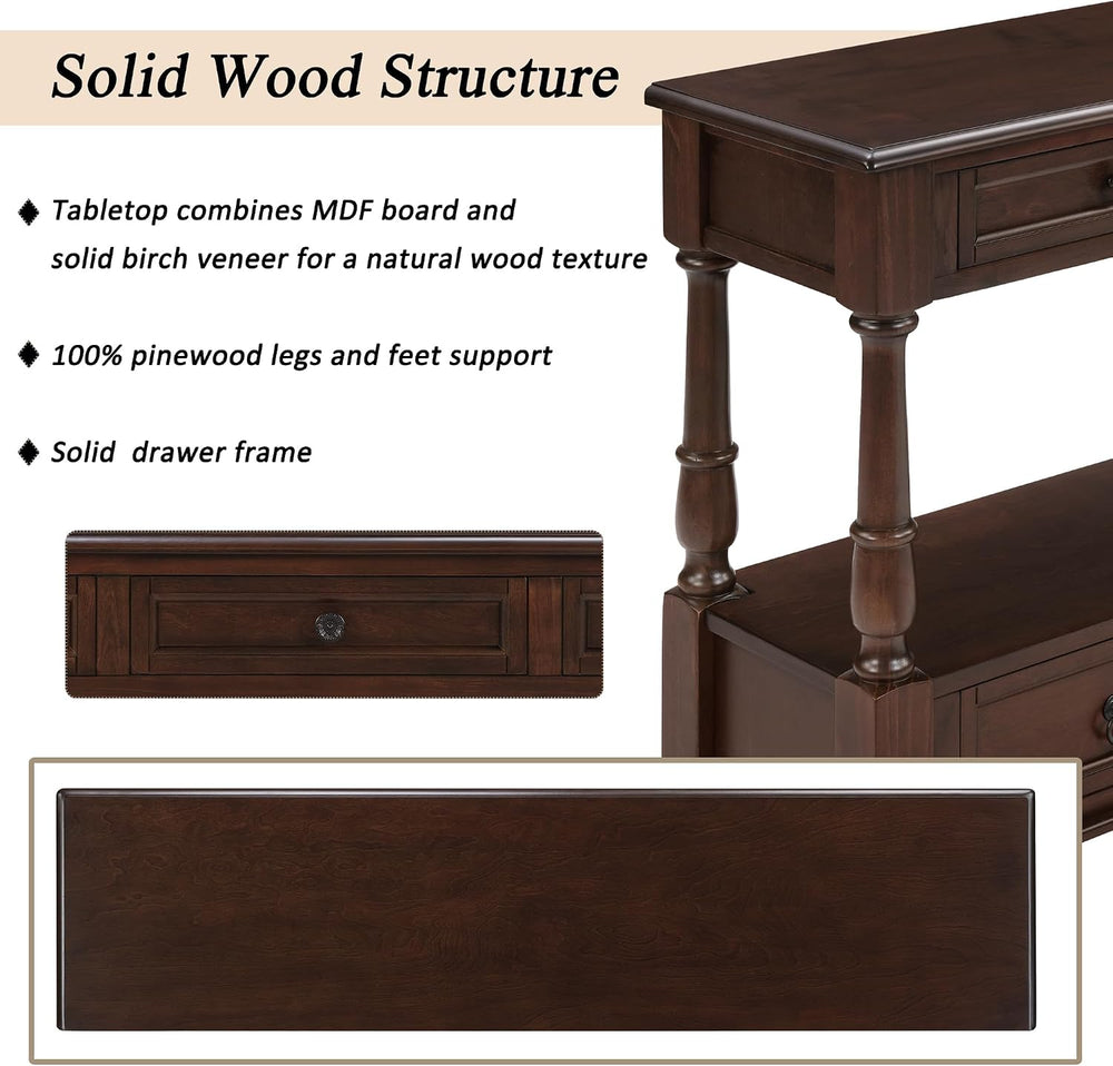 Knocbel Console Table with 6 Storage Drawers and Bottom Shelf, Vintage Sofa T...