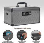 Medicine Lock Box with Key, Alluminum Alloy Box for Medication,First Aid Box with a Removeable Tray to Store Medicines & Pills for Home, Black, 14 * 8.46 * 7.48 Inch