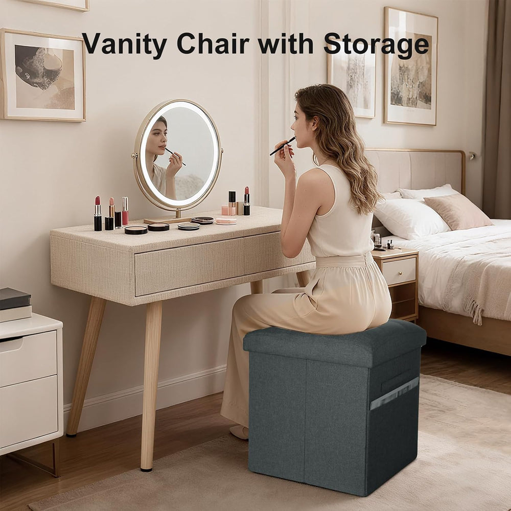 Small Ottoman with Storage, 61L Slim Tall Foldable Ottoman Foot Rest Stool wi...