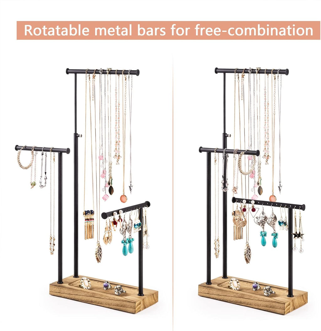 SRIWATANA Jewelry Organizer Stand, Extra Tall Necklace Holder Jewelry Holder, Gift Idea (Carbonized Black & Black)