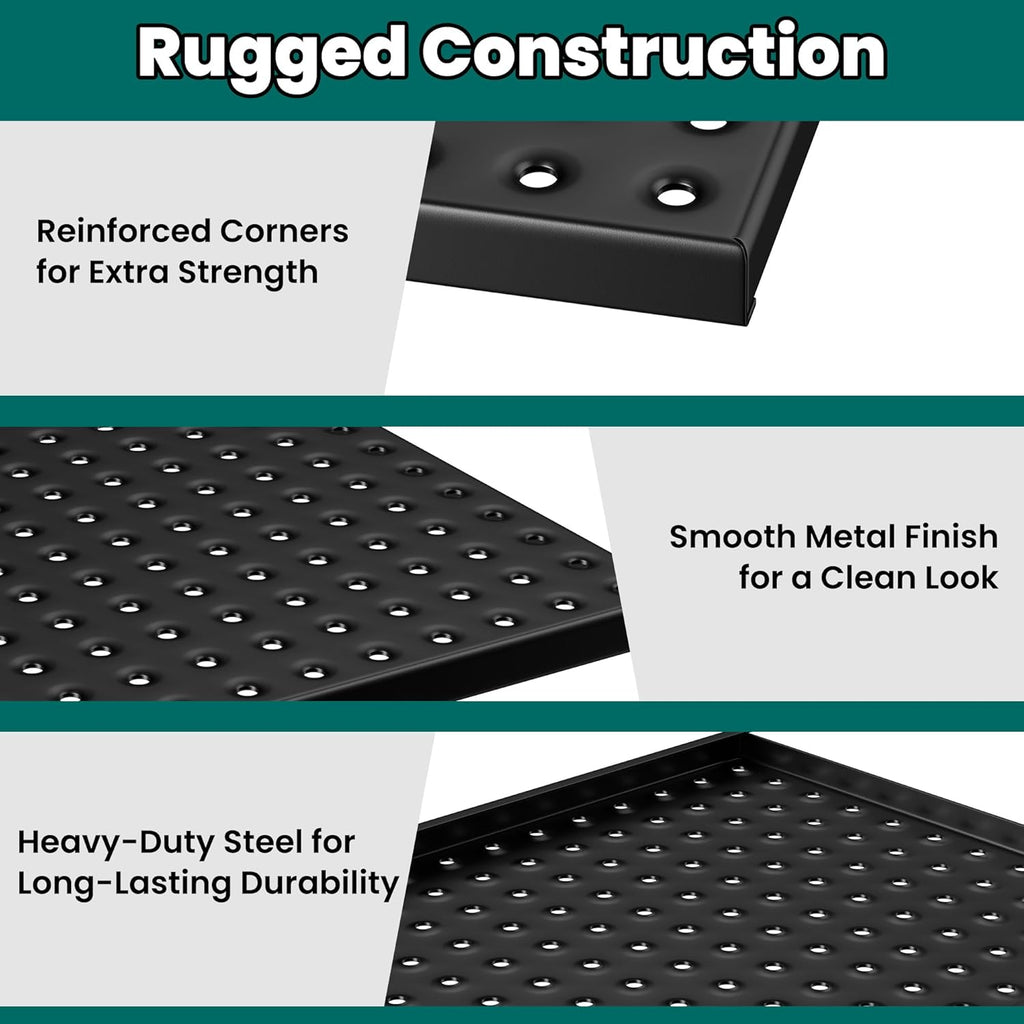 EVERHANGER Metal Pegboard Panels 24" x 12", Heavy Duty Steel Peg Boards for Garage, Pegboard Wall Organizer for Tool Storage and Organization, Black, 4 Pack