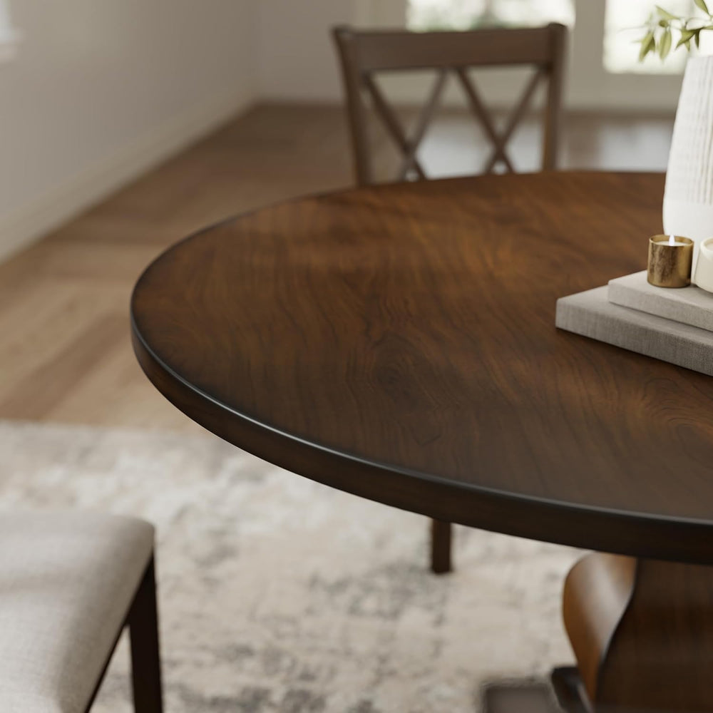 Roundhill Furniture Havre Pedestal Base Round Dining Table, Espresso