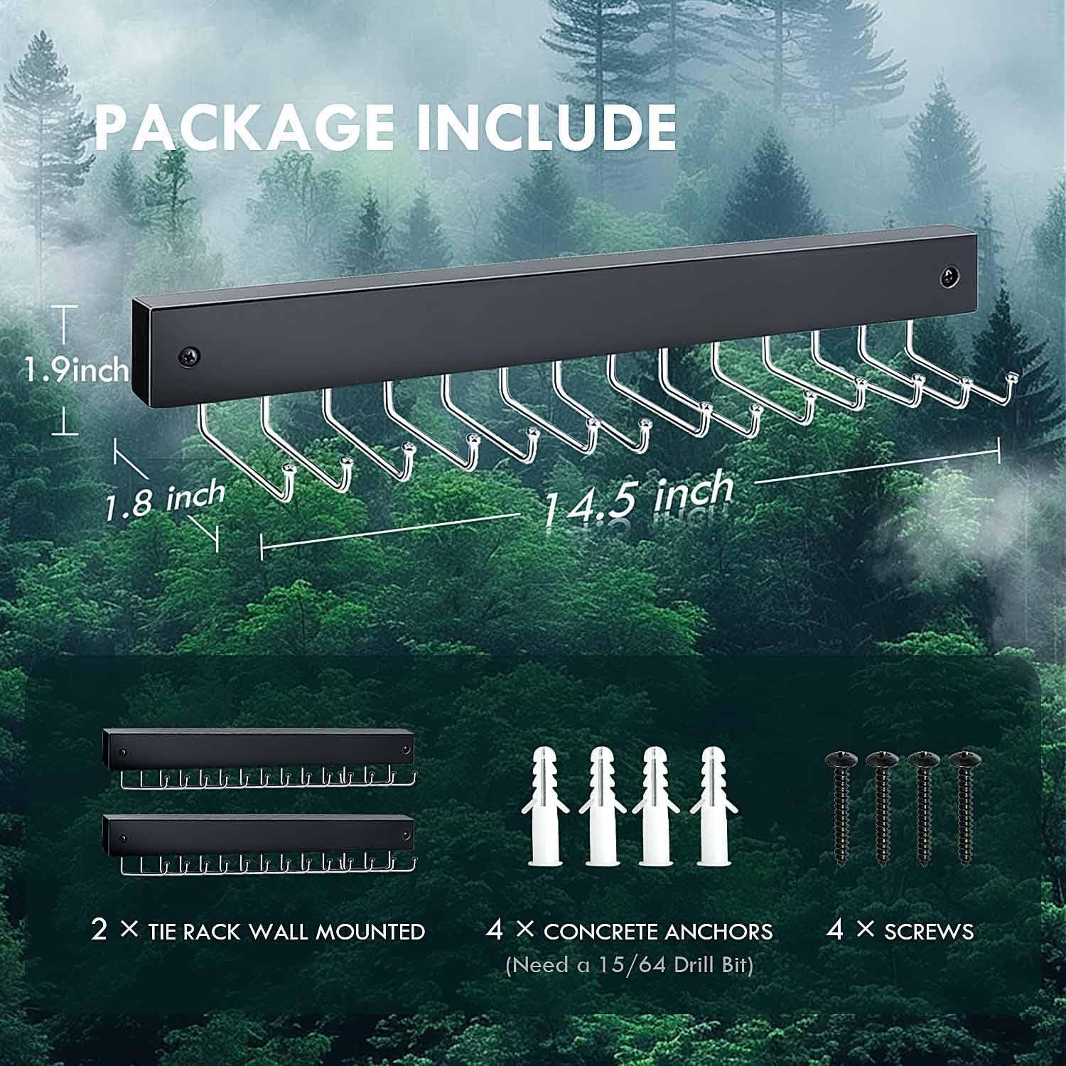 2-Pack Tie Rack Wall Mounted, Wooden Belt Hanger Tie Organizer for Closet with 28 Folding Hooks, Space Saving Tie Holder and Belt Rack for Closet Wall Mount, Black