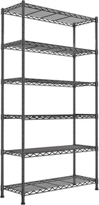 GIOTORENT 6-Wire Garage Shelving Storage Shelves, Metal Shelf Organizer 2100Lbs Capacity, Kitchen Storage Adjustable Shelf for Laundry Bathroom Pantry Closet, Black 36.2''W x 14''D x 72.4''H