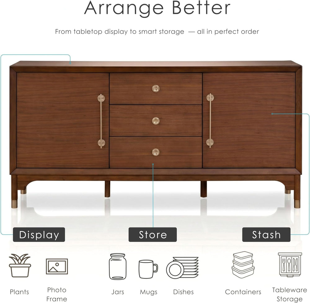 Furniture of America Forma Mid-Century Modern 69-inch Solid Wood Sideboard Bu...