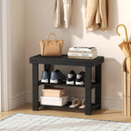 Simple Deluxe Shoe Rack Bench, 3-Tier Bamboo Storage Organizer, 286lb Capacity Entryway Bench for Front Door, Bedroom, Living Room, Bathroom, Balcony, Stylish Shoes Black (11.3 x 19.7 x 17.8 Inches)