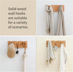 Coat & Hat Hooks Wall Mount with Key Holder, Wall Mounted Coat Rack with 9 Retractable Hangers, Solid Wood Slim Key Holder for Entryway, 17in Natural Finish