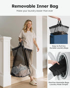 SOLEDI Laundry Hamper with Lid 130L Large & Tall Collapsible Laundry Basket, Clothes Hamper with Bag Removable Easy to Carry, Dirty Hampers for Bedroom, Bathroom, Dorm, College, Blue
