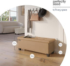 STORAGEBUD Storage Ottoman Bench with Bins, 43-in Storage Bench for Bedroom End of Bed, Folding Foot Rest Ottoman for Living Room Max 660lbs, Faux Leather Ottomans, Taupe