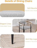Morden Fort Modern Boucle Dining Chairs Set of 4, Grey Upholstered Dining Chairs with Black Metal Legs and Gold Armrest, Accent Chairs for Kitchen, Living Room and Bedroom