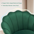 Furnimart Vanity Chair with Back, Shell Accent Chair for Living Room, Criss Cross Chair with Gold Legs, Makeup Chair for Bedroom Desk Chair no Wheels, Velvet Green
