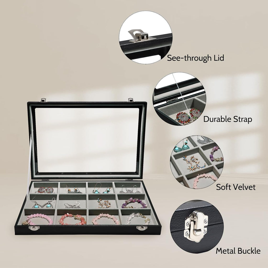 Stratalife Bracelet Holder Jewelry Organizer Jewelry Storage Earring Holder Organizer Jewelry Storage Organizer Bracelets Necklace For Girls Women 12 Grid (Gray Black)