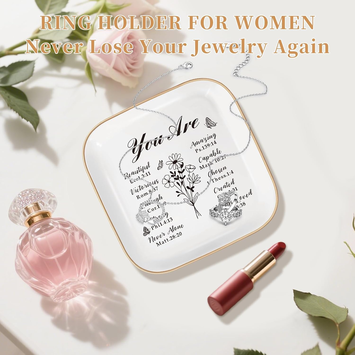 Christian Jewelry Dish Gifts for Women,Personalized Confirmation Jewelry Tray Gifts for Teen Girls，Baptism Gifts for Girl with Bible Verse for Birthdays Christmas (You Are)