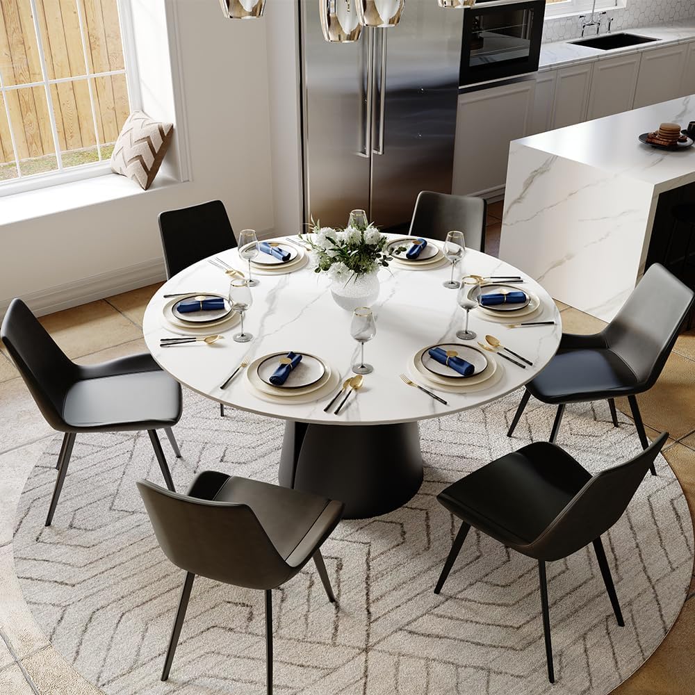 POVISON 59" Modern Round Dining Table, Marble Round Dining Room Table fo...