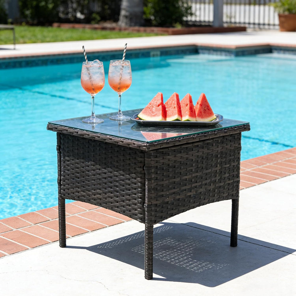 Outdoor Patio Wicker Table,Rattan Side Table,Modern Patio End Side Table with...