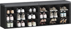 Hzuaneri Shoe Storage Bench with Cushion, Entryway Storage Bench with 18 Cubbies, 9.5" Widened Organizer Cabinet, Long Cubby Rack for Living Room, Bedroom, Entryway, Black SB25704GY | 9.5" Widened Organizer Cabinet, large Cubby Shoe Rack for Living Room