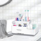 Toothbrush Holder with Anti-Slip, Bathroom Organizer Countertop Detachable for Easy Cleaning, Multifunctional Storage, Bathroom Caddy for Toothpaste, Shaver,Great for Home, Vanity Organizer, Office