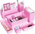 BiuLeon 25 PCS Plastic Drawer Organizers Set, 4-Sizes Vanity and Makeup Organizer, Desk and bathroom Drawer Organizer Trays, Organizers and Storage for Makeup, Jewelry, Gadgets, Utensils(Light Purple)