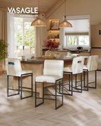 VASAGLE EKHO Collection - Bar Stools Set of 4, Counter Height Stools with Backs, 26.4-Inch Barstools Chairs, Synthetic Leather with Stitching, Mid-Century Modern, Dining Kitchen Island, Cream White
