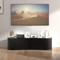 Fluted TV Stand with Storage Cabinet, 59″ Media Console with Sliding Tambour Door, Mid Century Modern Entertainment Center for Living Room, Oval Light Wood TV Stand for Bedroom, Black
