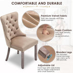 Kiztir Velvet Dining Chairs Set of 2, Upholstered Dining Chairs with Ring Pull Trim and Button Back, Luxury Tufted Dining Chair for Living Room, Bedroom, Kitchen (Khaki)