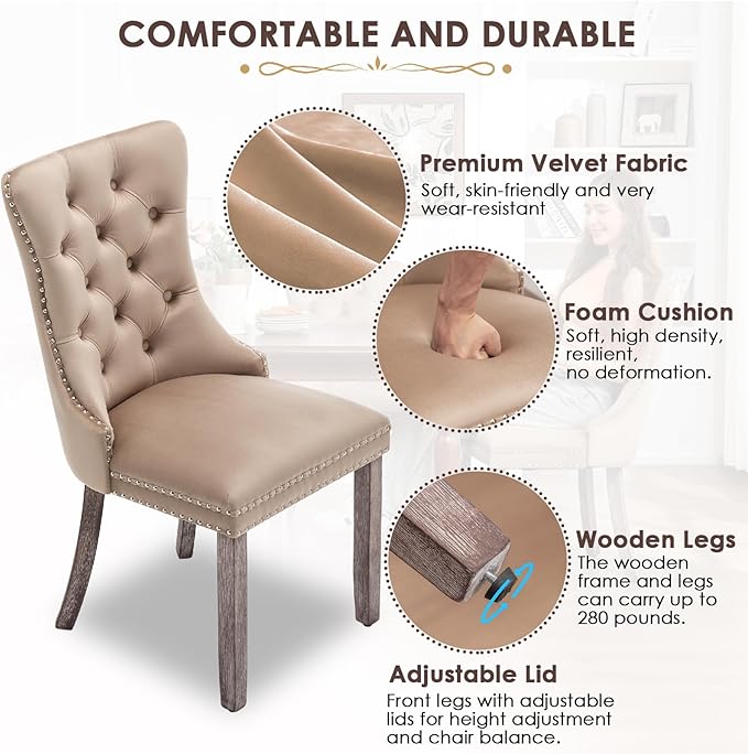 Kiztir Velvet Dining Chairs Set of 6, Upholstered Dining Room Chairs with Rin...