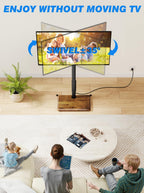 Rfiver Swivel Floor TV Stand with Power Outlet for 32-65 inch TVs, Height Adjustable Tall TV Stand with Wood Base, Hold Up to 88lbs, Saving Space Design for Bedroom, Living Room and Corner (Brown)