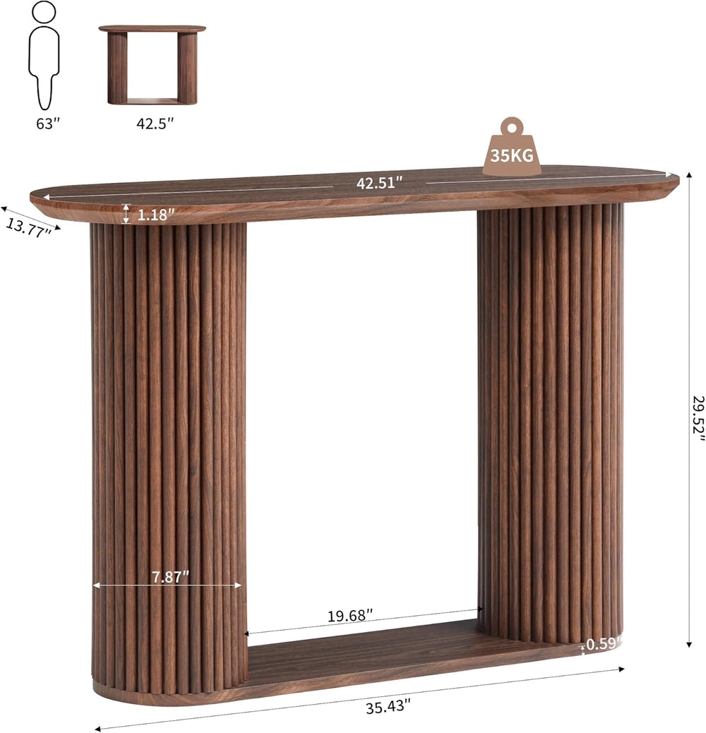 AVZEAR Fluted Entryway Console Table with Storage Shelf, Oval Curved Mid Cent...