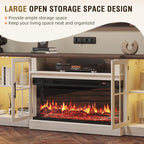 98" Farmhouse TV Stand with 36" Fireplace for TVs up to 100", Media Entertainment Center with Adjustable Shelves and Large Storage Cabinets, for Living Room, White & Black