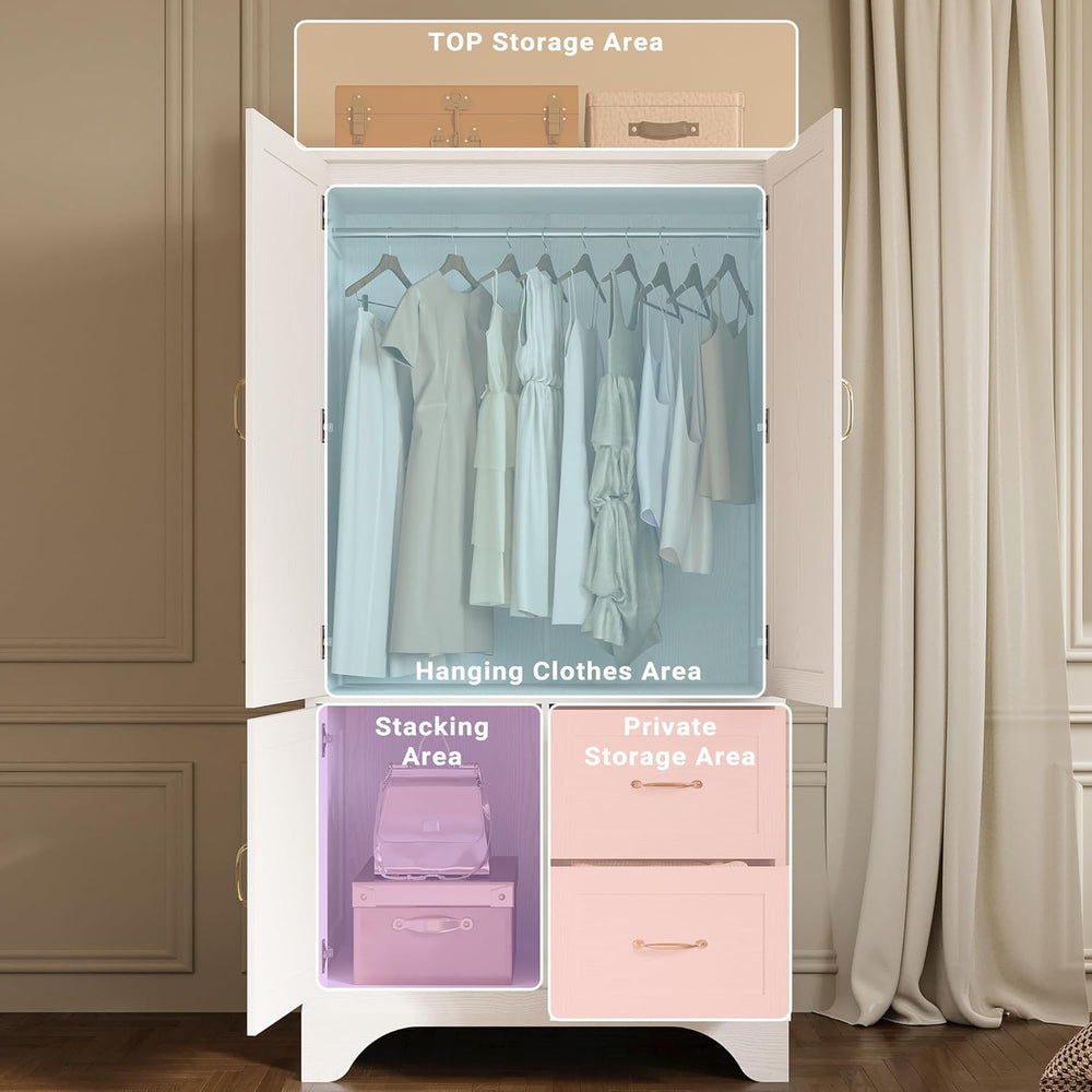 LIKIMIO Armoire Wardrobe with Mirror, 3-Door Hanging Rod & Drawers | 3-do...