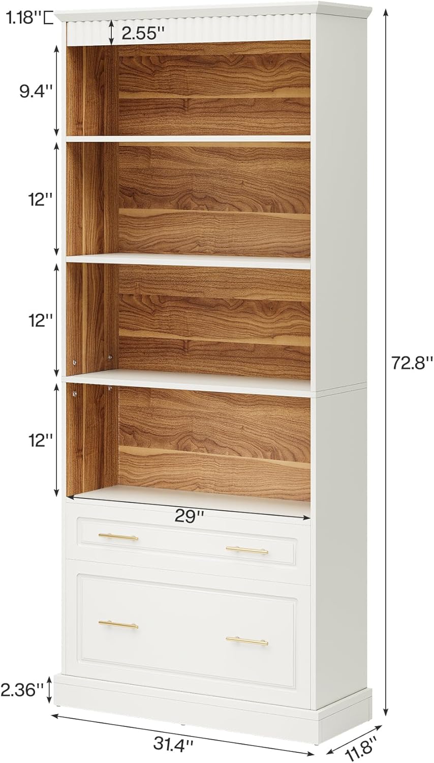 Tribesigns 5-Shelf Bookcase with File Cabinet Drawer, 72" Tall Bookshelf...