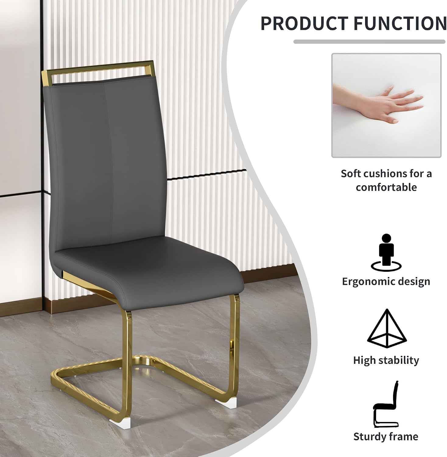 gopop Dining Table Set for 6, Kitchen Table Chairs Set of 6, 55" White High-Gloss Lacquered Tabletop & Electroplated Metal Frame, Modern Kitchen Tables with 6 Chairs for Dining Room