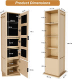 Montary 360° Rotating Makeup & Jewelry Cabinet with Full-Length Mirror - Standing Storage Organizer with Coat Rack, 4-Tier Open & Built-in Shelves, Walnut