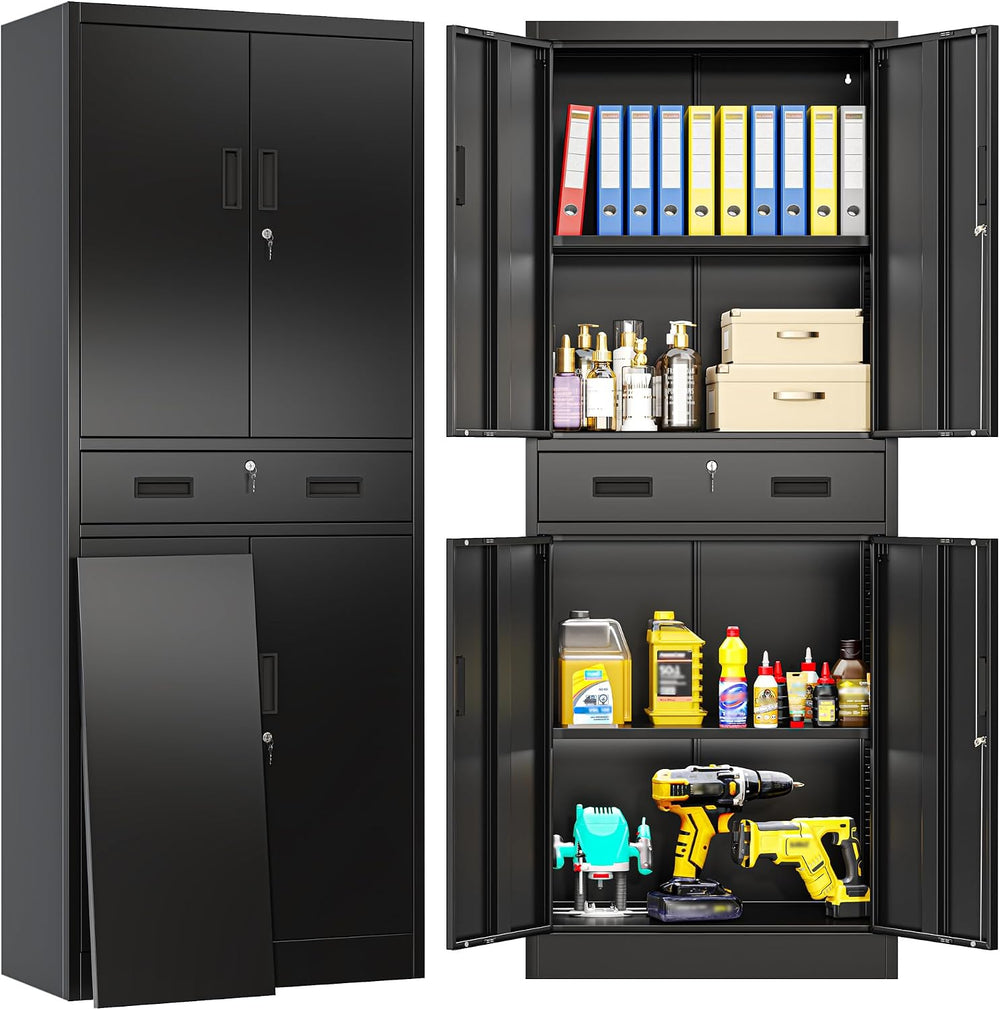 BESFUR Metal Storage Cabinet with 1 Drawer and Adjustable Shelves, 71" H...