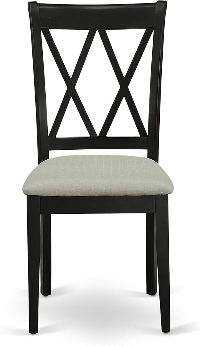 East West Furniture CLC-BLK-C Clarksville Dining Room Chairs - Linen Fabric Upholstered Wood Chairs, Set of 2, Black