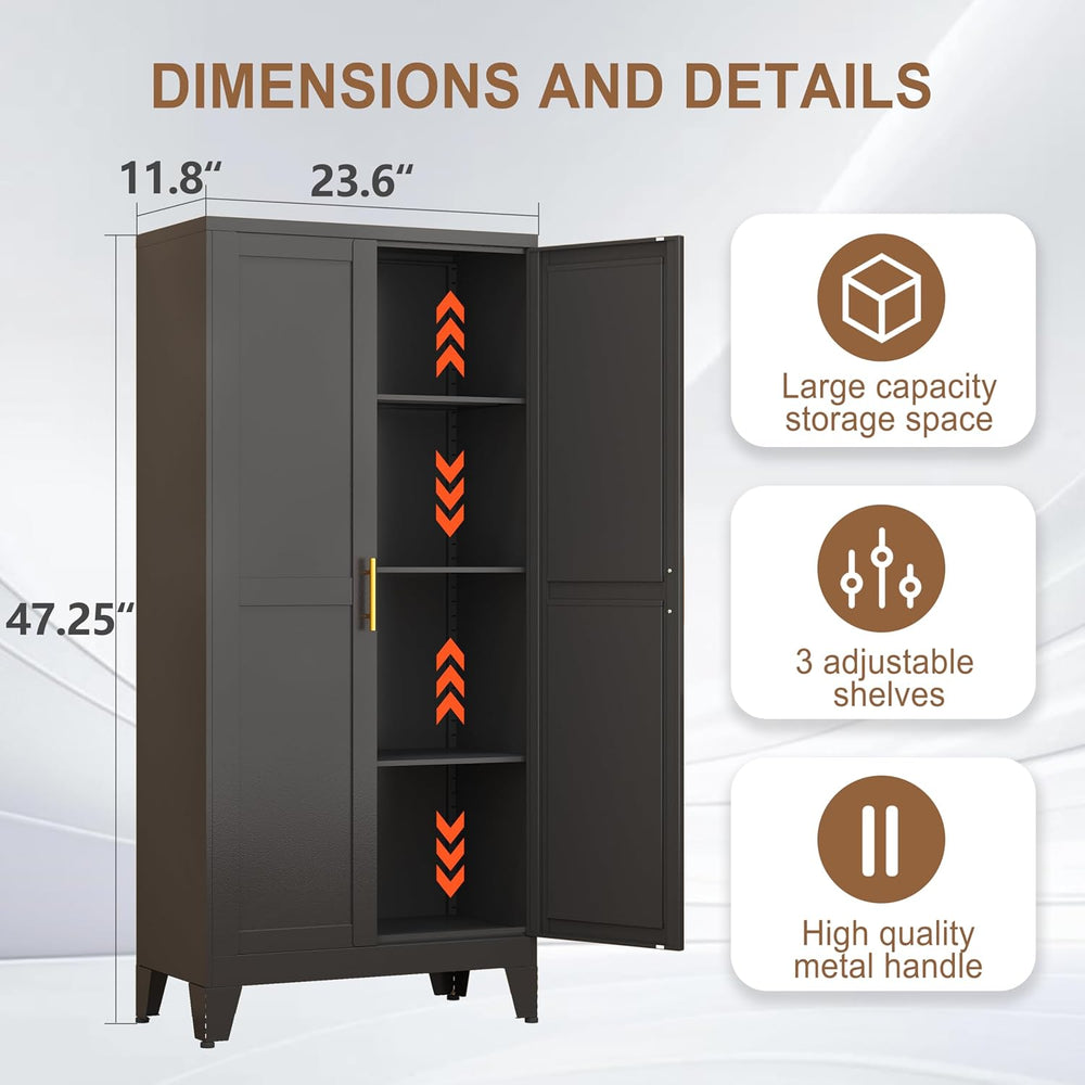 PAOFIN Metal Kitchen Pantry Storage Cabinet with 2 Doors and 3 Adjustable She...
