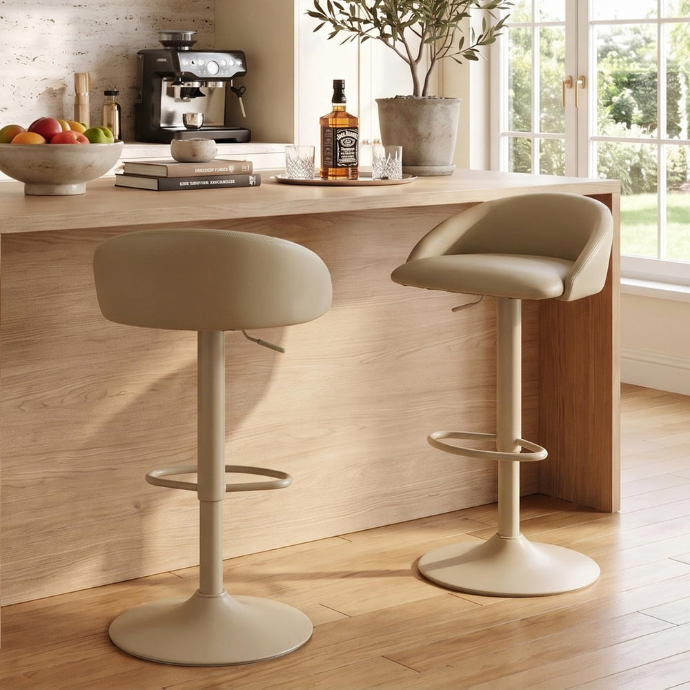 YOUNUOKE Bar Stools Set of 2 Modern Swivel Bar Stools, Khaki | PU Leather Adj...