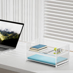 Marbrasse 2 Tier Paper Organizer Letter Tray, Mesh File Organizer with Handle, Paper Sorter Desk Organizer for Home Office Supplies - White