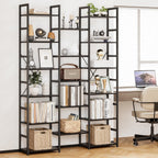NUMENN Triple Column 6 Tier Bookshelf, Bookcase with 17 Open Display Shelves, Adjustable Rustic Industrial Style Book Shelves, Modern Bookshelves for Bedroom, Living Room and Home Office, Black