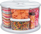 Deflecto Rotating Carousel Craft Organizer, 9-Canister, Includes 3" and 6" Canisters, Removable, Clear, Lids